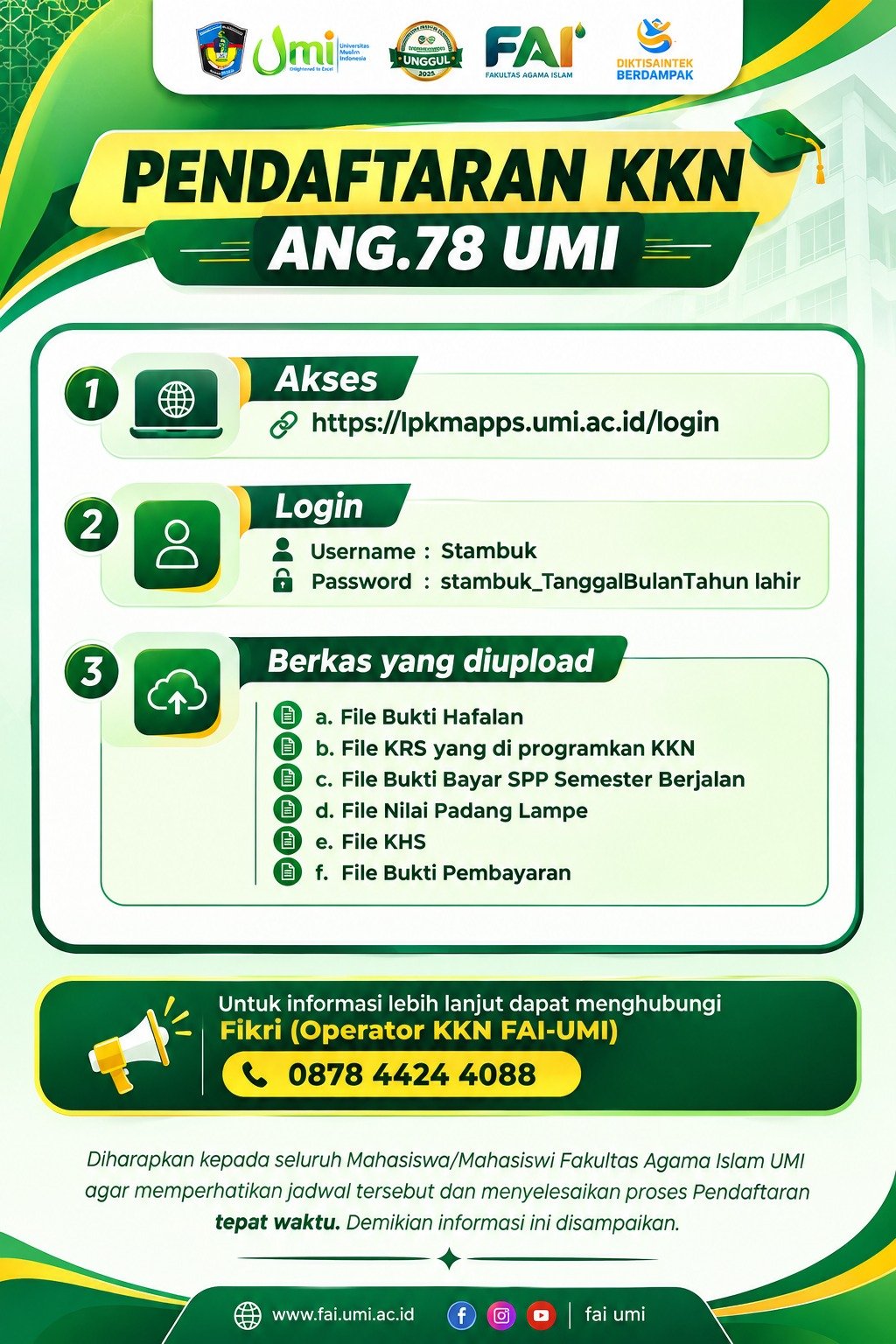 Pengumuman Pendaftaran KKN Angkatan 78 UMI